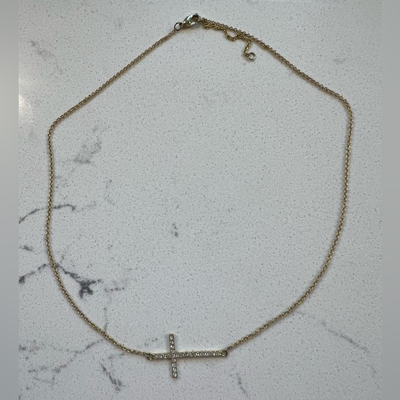 Gold cross necklace with clear crystal embellishment - Picture 1 of 4